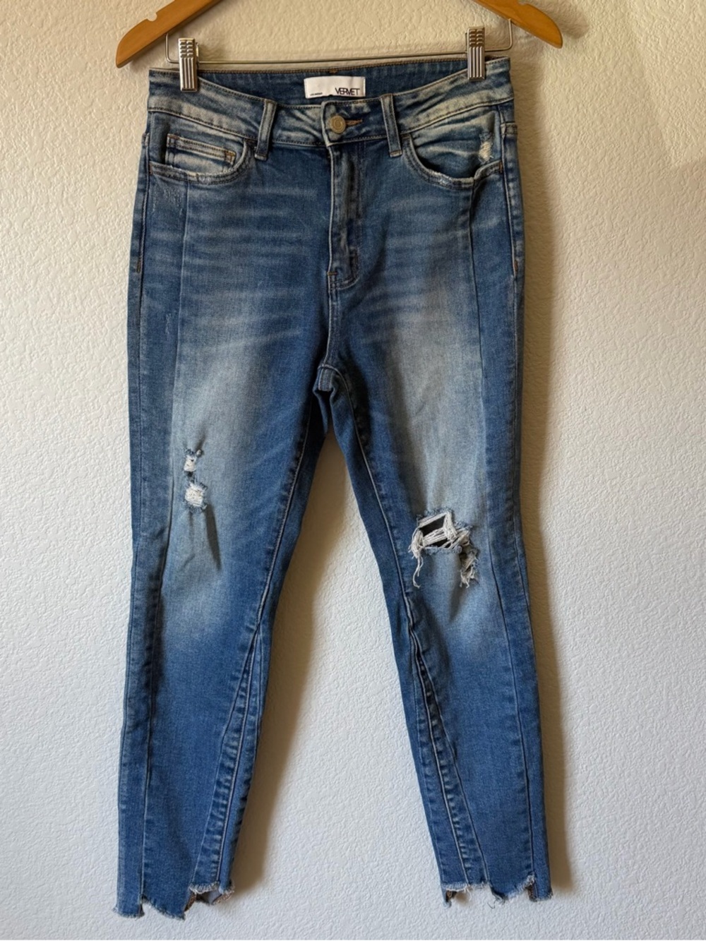 Vervet Slim Distressed High-Rise Skinny Jeans - Blue